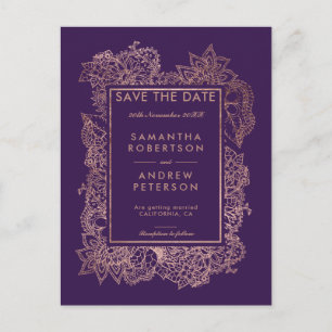 Save the Date BlumenRosengoldlila Traube Ankündigungspostkarte