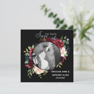 Save The Date Blush Bourgogne Photo Floral Élégant Aquarelle Évé
