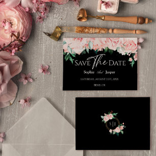 Save The Date Blush Floral noir Mariage plat Enregistrer la date
