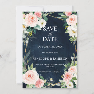 Save The Date Blush Navy Dusty Bleu Floral Géométrique Botanique