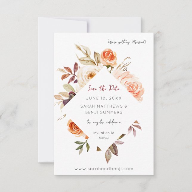 Save The Date Blush & Peach Floral Rustic (Devant)