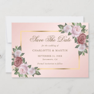 Save The Date Blush Pink Gold Floral Wedding Enregistrer Les Car