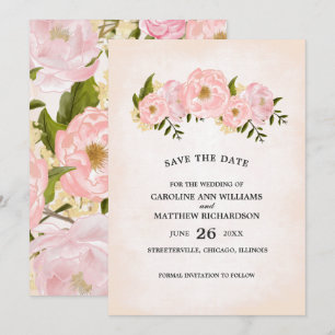 Save The Date. Blush Pink Peonies Card Date