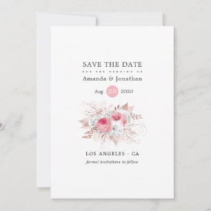 Save The Date Blush rose et Rose or Floral et Mariage dentelle