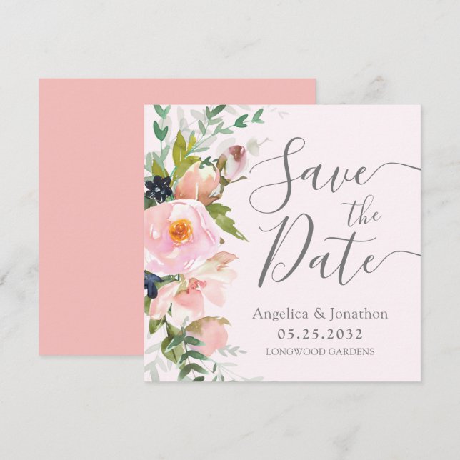 Save The Date Blush rose floral gris botanique (Devant / Derrière)