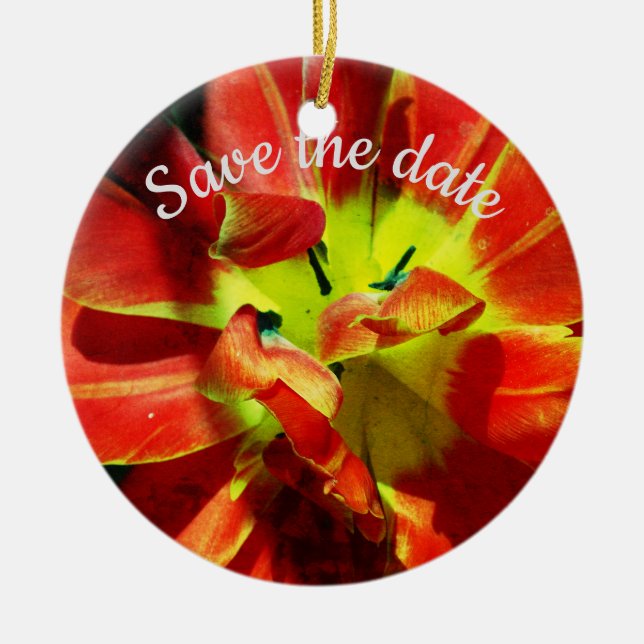 Save the Date Blüte der roten Blume Keramik Ornament (Vorne)