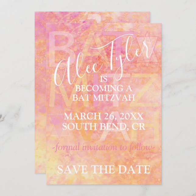 Save The Date BM Bar Bat mitzvah Simplement Subtil Enregistrer L (Devant / Derrière)