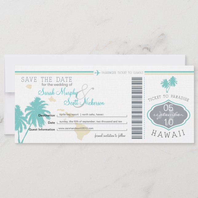 Save the Date Boarding nach Hawaii (Vorderseite)