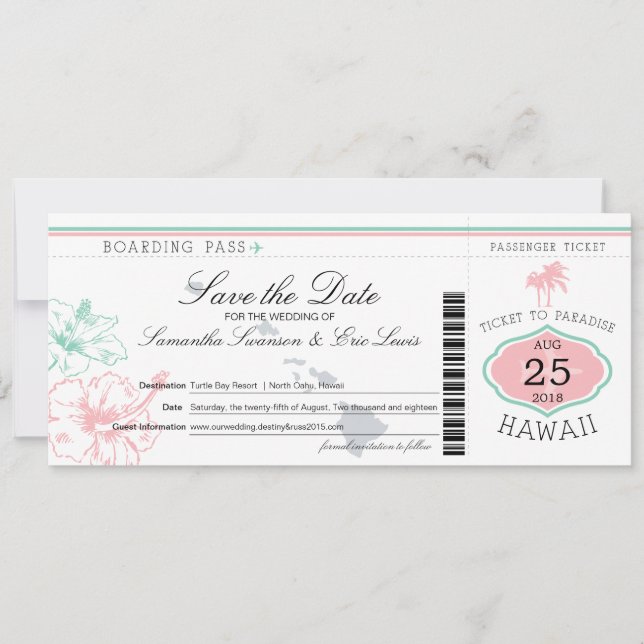 Save the Date Boarding nach Hawaii (Vorderseite)