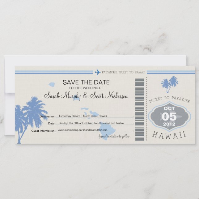 Save the Date Boarding nach Hawaii (Vorderseite)