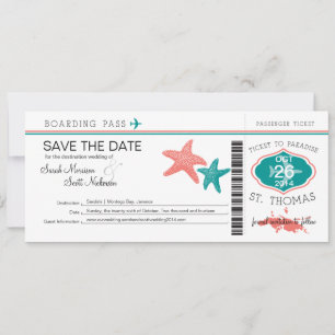 Save the Date Boarding Pass bis St. Thomas