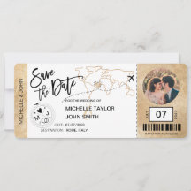 Save the Date Boarding Pass Einfache Weltkarte Inv