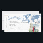Save the Date Boarding Pass Foto Blue World Map<br><div class="desc">Save the Date Boarding Pass Einladung mit einer modernen, staubblauen Weltkarte, niedlichem boho Drehbuch-Schriftart und 2 Fotos mit quadratischen Overlay-Rändern. Verwenden Sie diese Vorlage, um Ihre eigene Ankündigung für die Hochzeit in Urlaubsort des Reisethemas zu erstellen, sie wie gezeigt verlassen oder sich mit dem Design von DIY zu unterhalten. Als...</div>