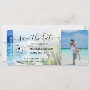Save the Date Boarding Pass Map Beach Palm MPhoto Einladung