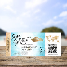Save the Date Boarding Pass Map Cruise QR Code Inv