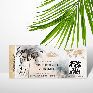 Save the Date Boarding Pass Map Cruise QR Code Inv Einladung