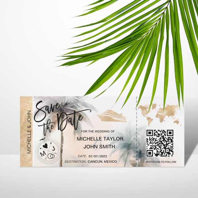 Save the Date Boarding Pass Map Cruise QR Code Inv Einladung (Von Creator hochgeladen)