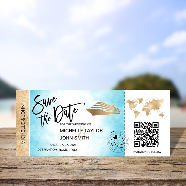 Save the Date Boarding Pass Map Cruise QR Code Inv Einladung (Von Creator hochgeladen)