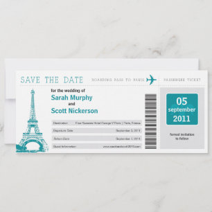 Save the Date Boarding Pass nach Paris Frankreich
