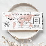 Save the Date Boarding Pass Rose Gold Karte Einlad<br><div class="desc">Boarding Pass Hochzeit speichern Sie das Datum Ticket Einladung mit einer eleganten Rose Goldfolie Ziel Weltkarte,  Kompass,  Flugzeug und eine personalisierte Textvorlage.</div>