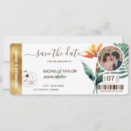 Save the Date Boarding Pass World Map Beach Foto Einladung