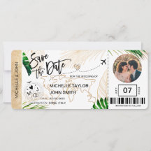 Save the Date Boarding Pass World Map Beach Foto
