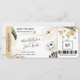 Save the Date Boarding Pass World Map Beach Rett Einladung