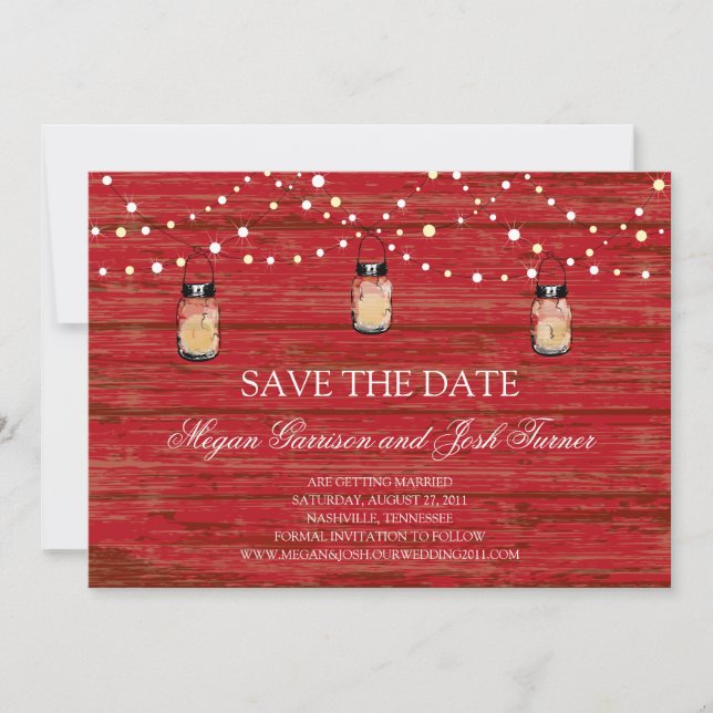 Save The Date Bocal en bois rustique et lumières pour annonce de (Devant)