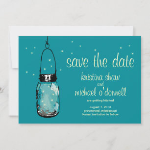 Save The Date Bocal en maçonnerie rustique et lucioles pour anno