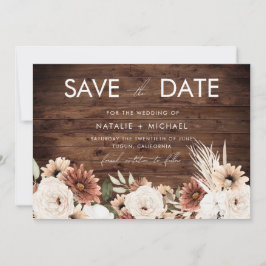 Save The Date Bohème Floral Rustique Mariage Bois