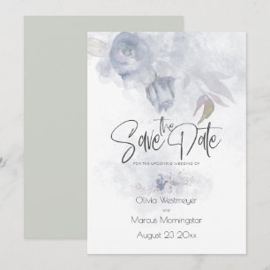 Save the Date Bohemisch Dusty Blue Floral Einladung
