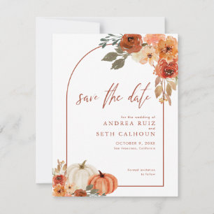 Save The Date Boho Arch Automne Citrouille Floral Terracotta