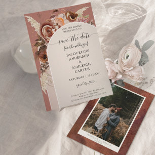 Save The Date BOHO Arched BOHO Élégante Automne Floral Pampas Gr