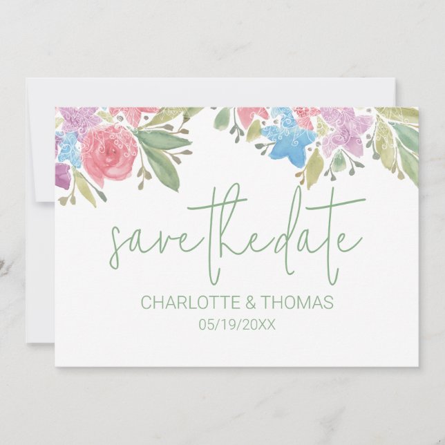 Save The Date Boho Artistique Fleur sauvage aquarelle peinte à l (Devant)