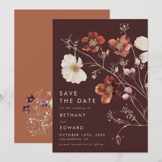 Save The Date Boho Automne Mariage Floral (Devant / Derrière)