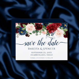 Save The Date Boho Blooms Russe Navy et Bourgogne Garland