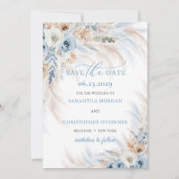 Boho Blue Floral et ivoire Roses Pampas Grass