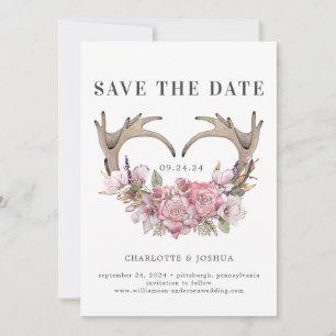 Save The Date Boho Blush Floral Antlers Photo Enregistrer la dat
