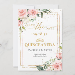 Save The Date Boho Blush rose floral or tiara Quinceanera