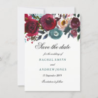 Boho Bordo Bourgogne Fleurs rouges Sauvez la date