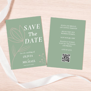 Save The Date Boho Botanical Saga Green Qr Code Enregistrer La D
