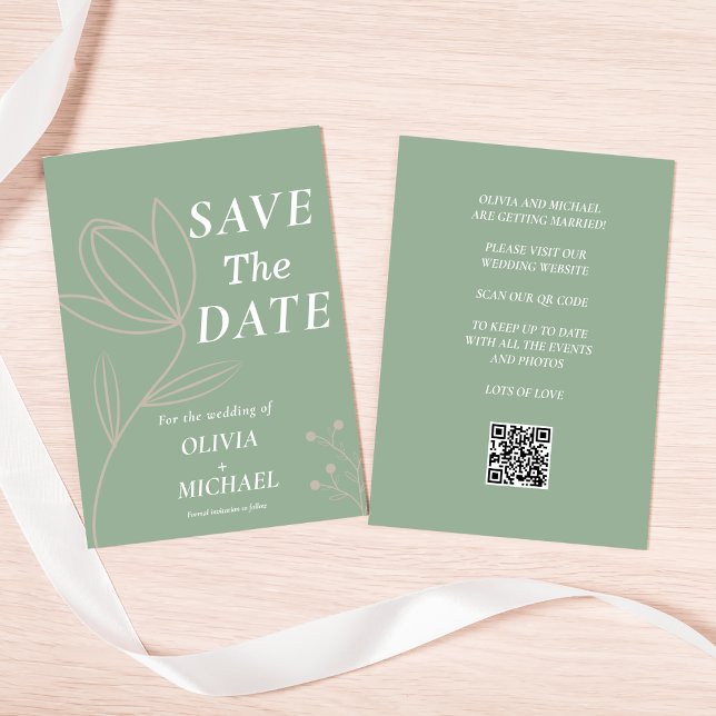 Save The Date Boho Botanical Saga Green Qr Code Enregistrer La D (Créateur téléchargé)