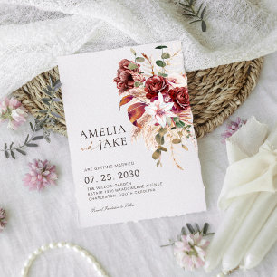 Save The Date Boho Bourgogne & Blush Floral Moderne