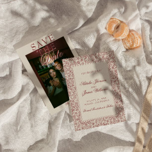 Save The Date Boho Bourgogne Floral Botanique Photo Mariage