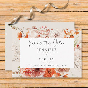 Save The Date Boho Burange Chute Florale Arche Monogramme Beige