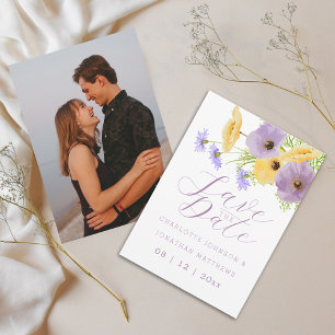 Save The Date Boho Chic Aquarelle Photo Mariage Fleur Sauvage