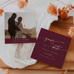 Save The Date Boho Chic Bourgogne Rouge Carré Photo Retour