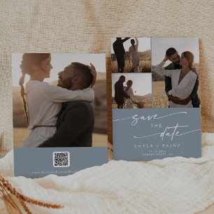 Save The Date Boho Chic Dusty Blue Multi Photo QR Code