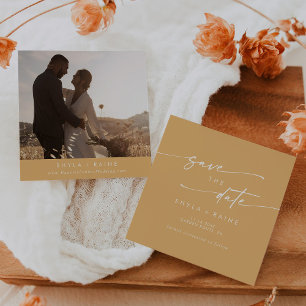 Save The Date Boho Chic Jaune Marigold Carré Photo Retour