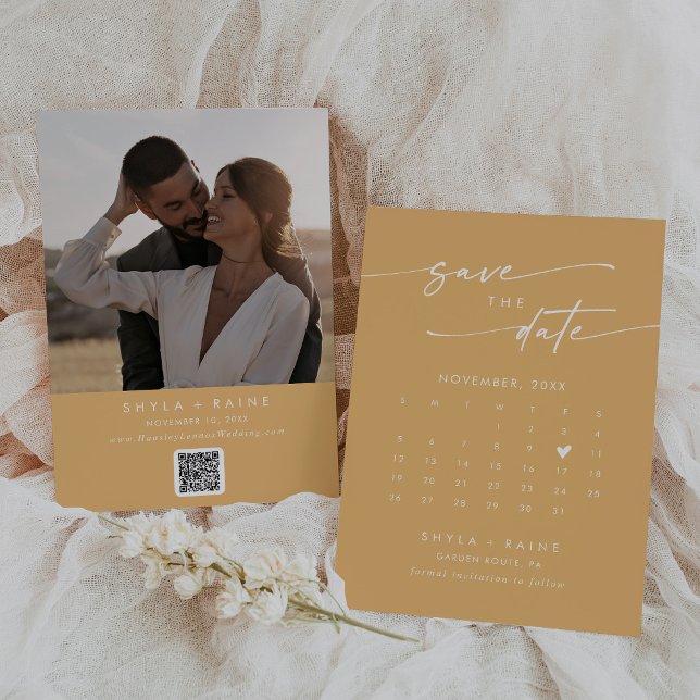 Save The Date Boho Chic Jaune Marigold Code QR Calendrier photo (Créateur téléchargé)